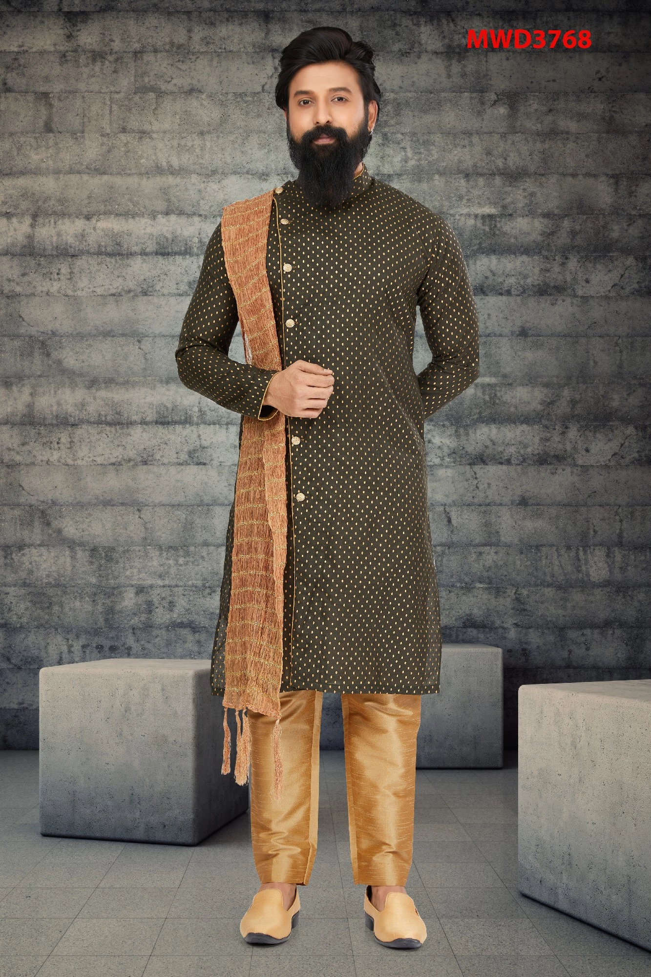 Green Indo Western Sherwani In Cotton Silk, 36-1.webp
